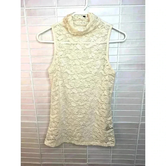 Buckle Black Women's Sleeveless Turtleneck - Medium - Cream Lace - Y2K Style - Picture 3 of 8